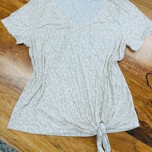 Matty M Beige Animal Print Tie-Front Tee